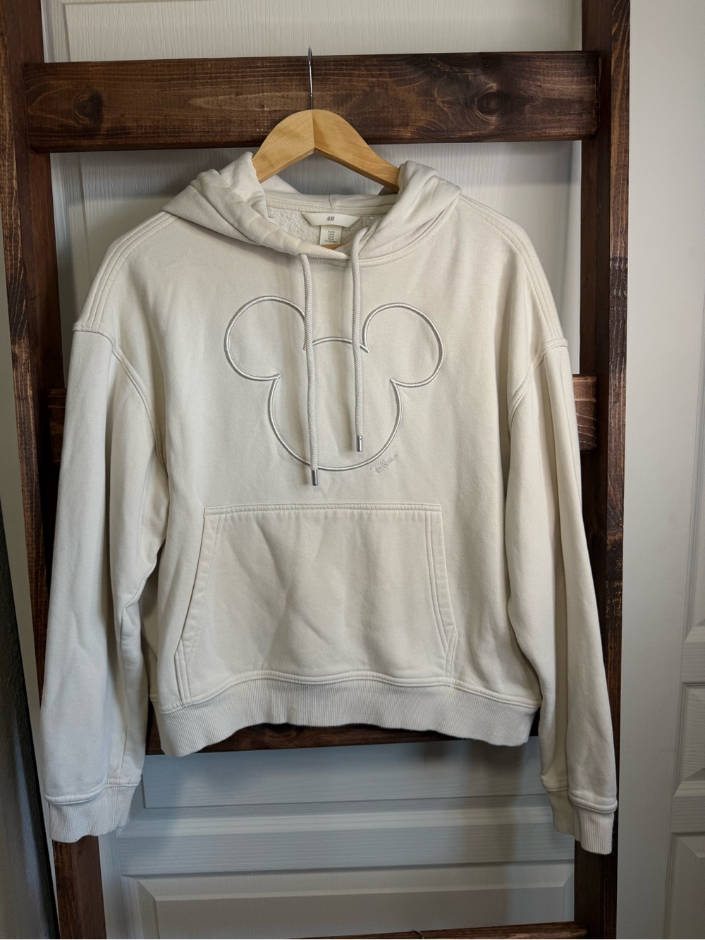 H&M Disney Mickey Mouse Embroidered Hoodie Cream Size M